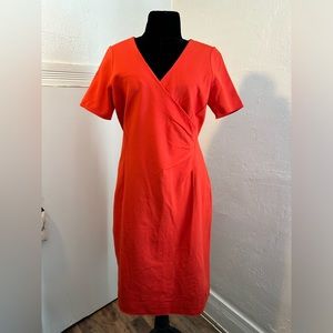Lands End sz 8 knock out orange, jersey knit, faux wrap dress 💥